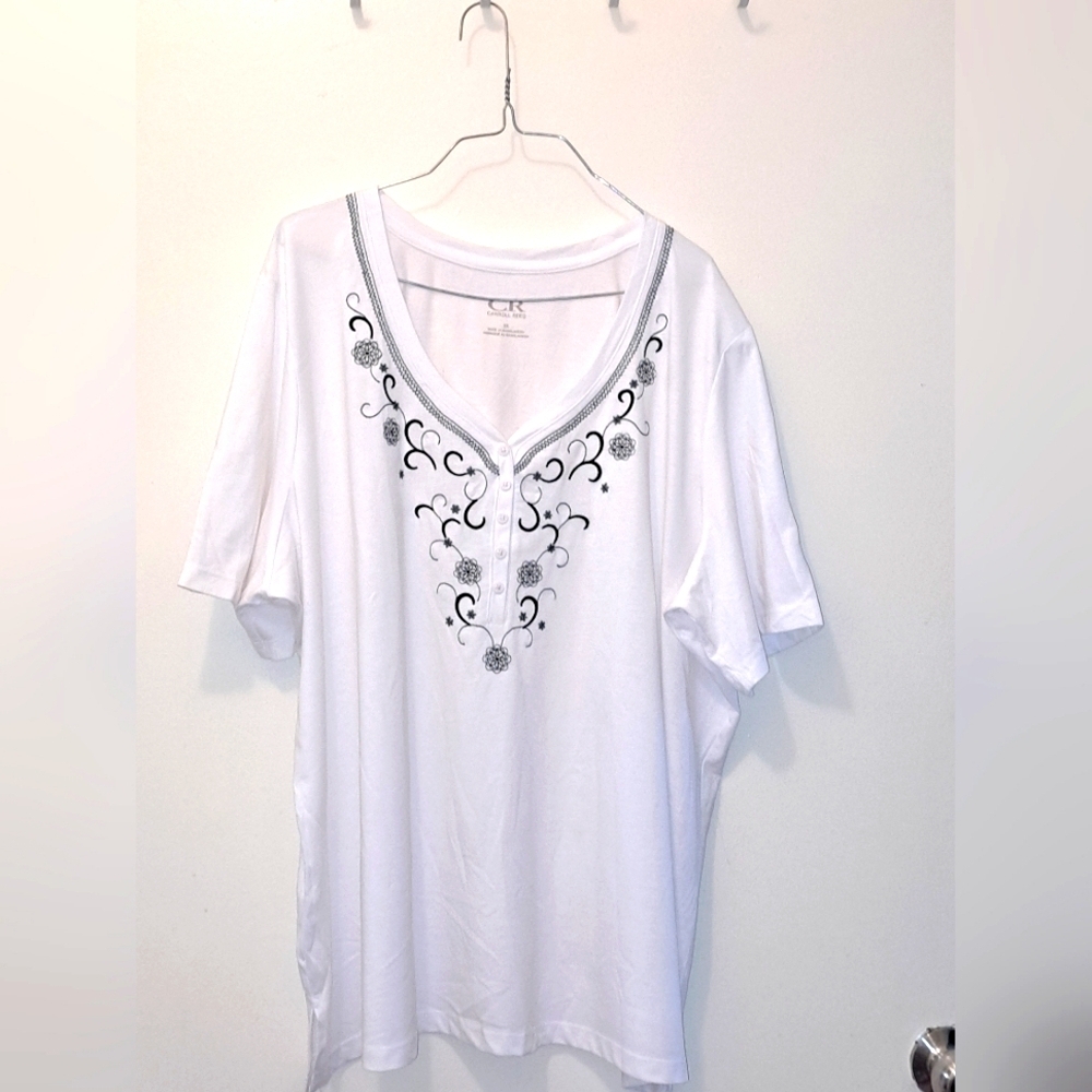 CARROLL REED Blouse White V Neck Pull Over Plus Size Top Summer Wear Size 3X - Picture 3 of 10